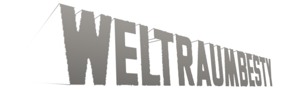 Header image, blocky stylized rendering of the website name Weltraumbesty